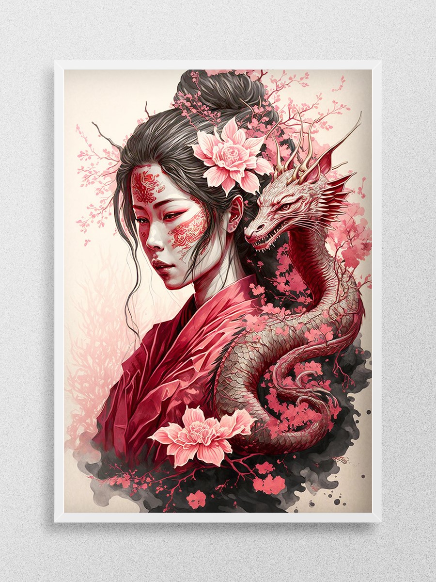 Geisha Dragon Anime Poster Çerçevesiz Yüksek Kalite Anime Duvar Poster