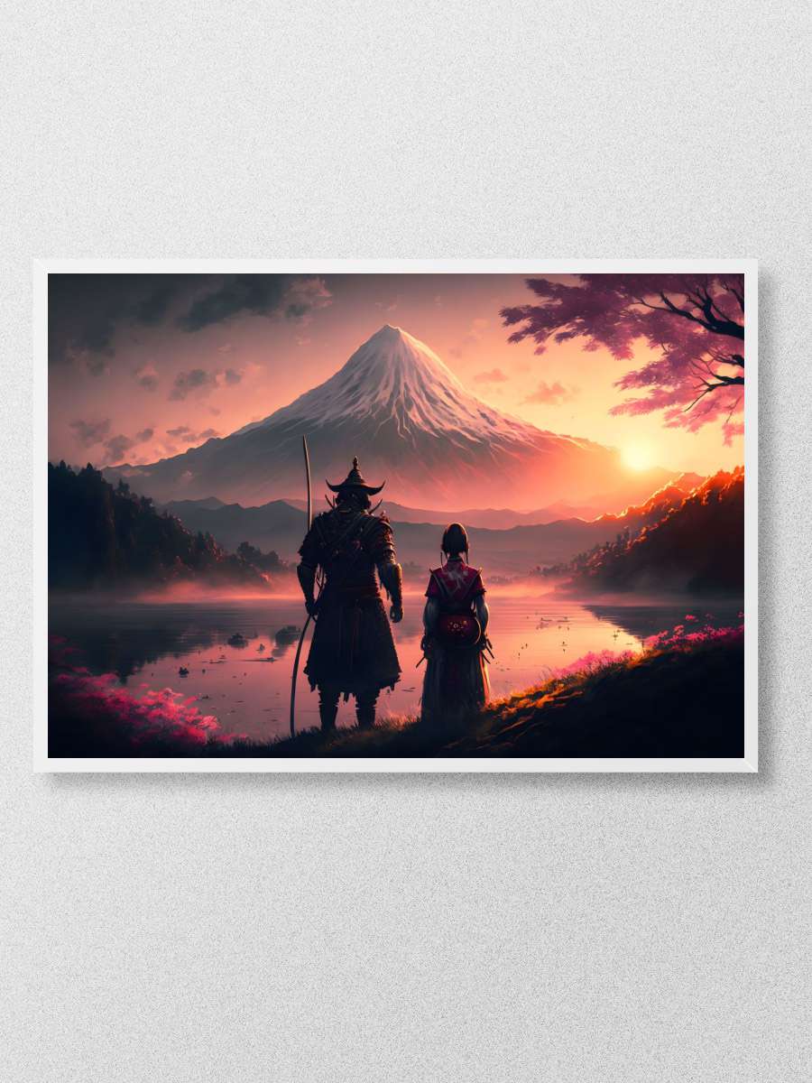 Geisha Samurai Mount Fuji Anime Poster Çerçevesiz Yüksek Kalite Anime Duvar Poster