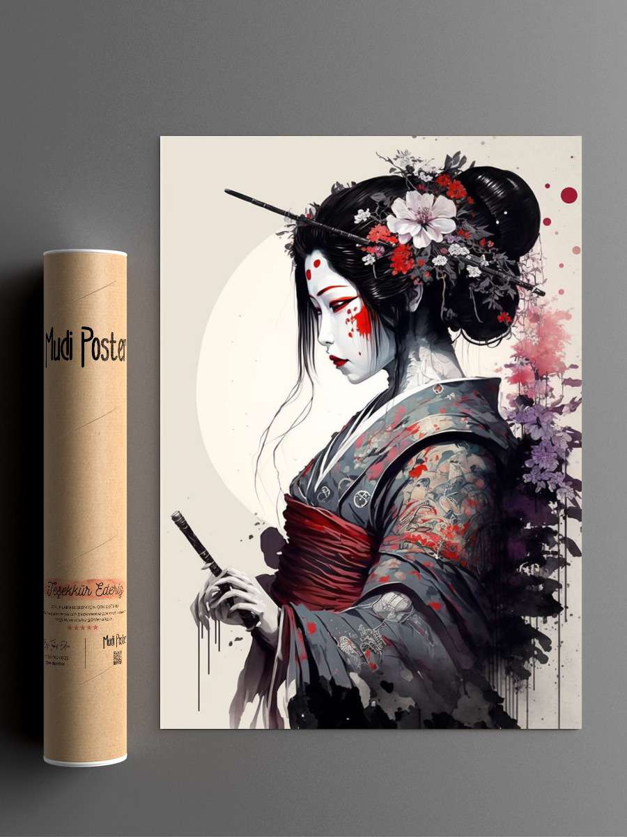 Geisha Samurai Anime Poster Çerçevesiz Yüksek Kalite Anime Duvar Poster