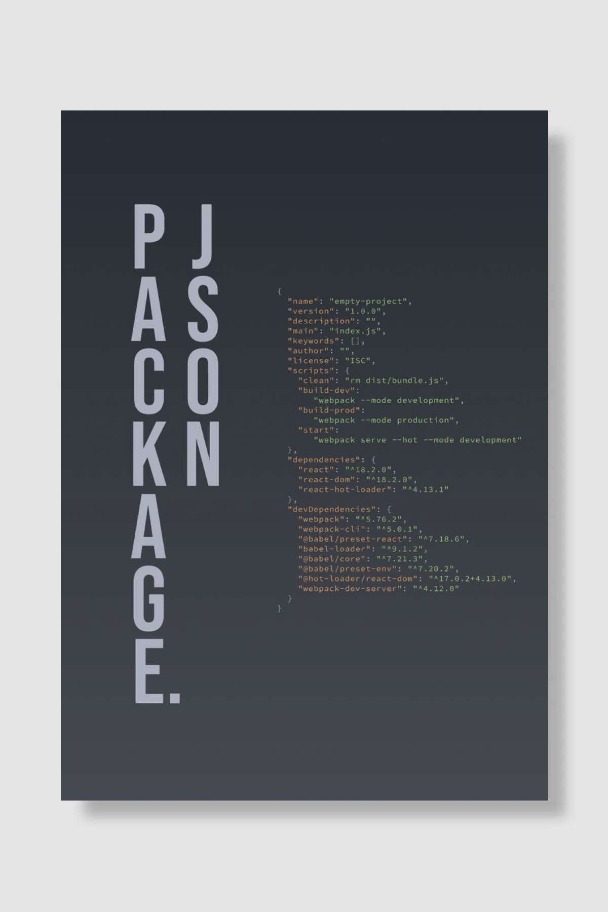 Package Json Config NPM Oyun Poster Çerçevesiz Yüksek Kalite Oyun Afiş Duvar Poster