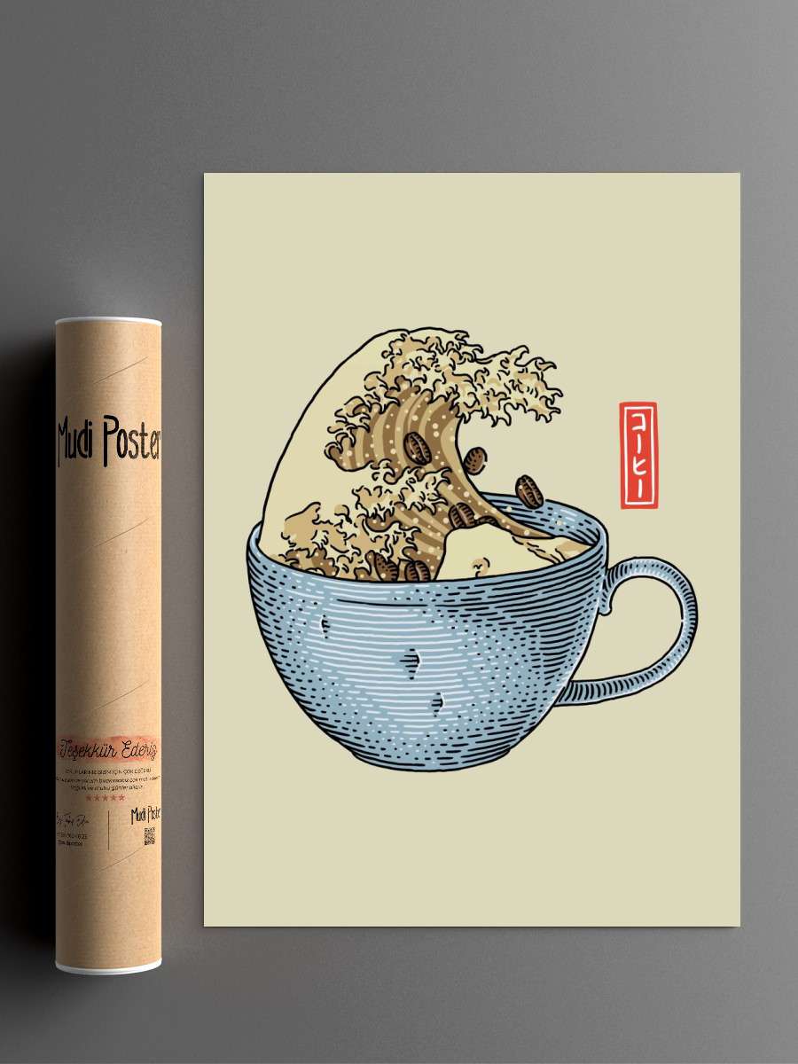 Great Wave of Coffee Anime Poster Çerçevesiz Yüksek Kalite Anime Duvar Poster