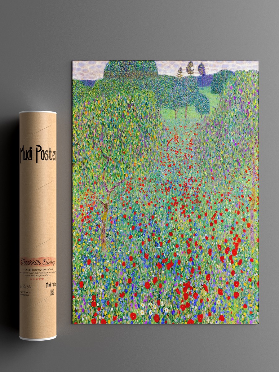Gustav Klimt Poppy Field Tablo Sanatsal Ünlü Ressam Poster Çerçevesiz Yüksek Kalite Poster