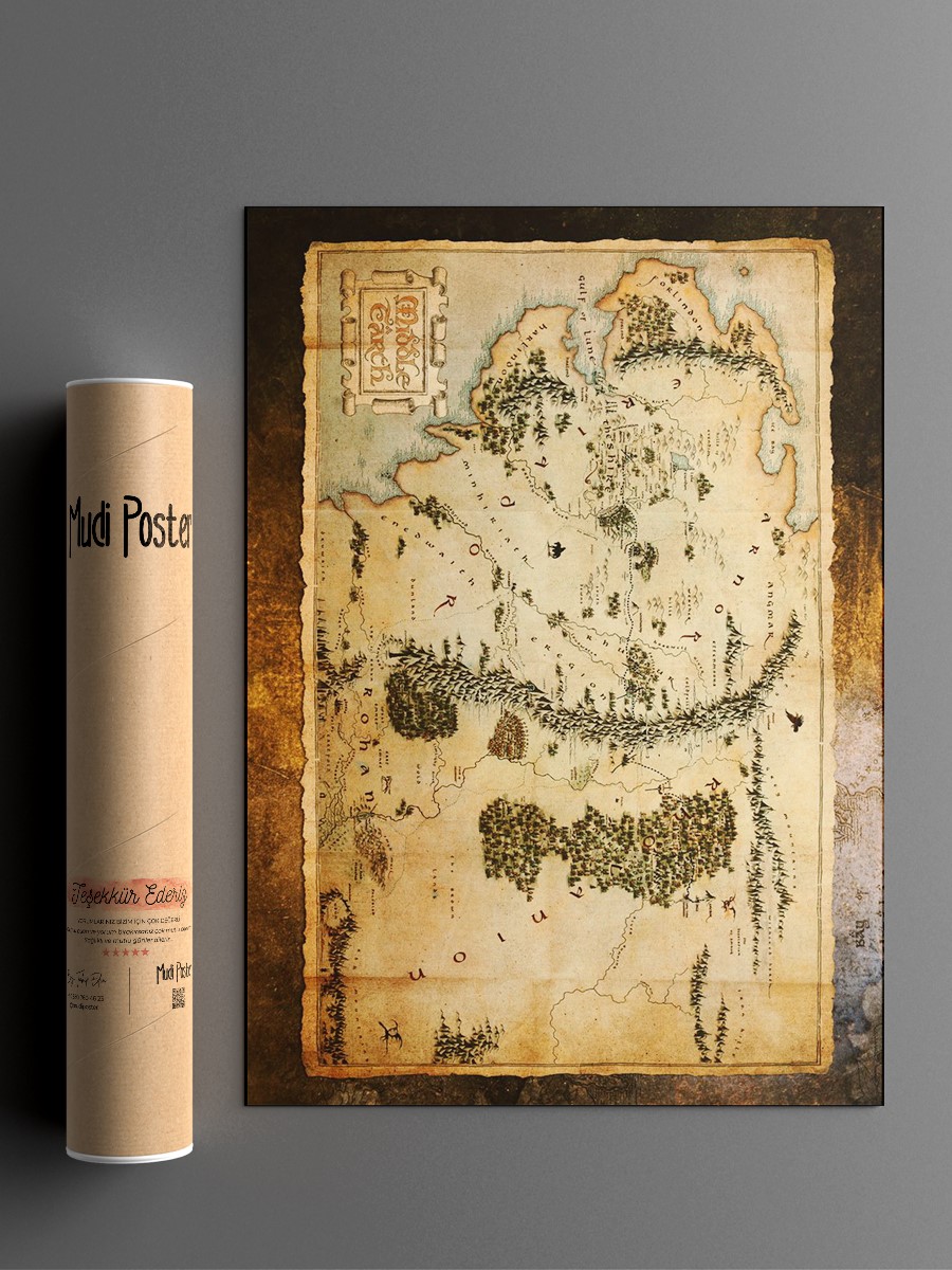 Hobbit Middle-Earth Map Poster, Çerçevesiz Tv Film Poster