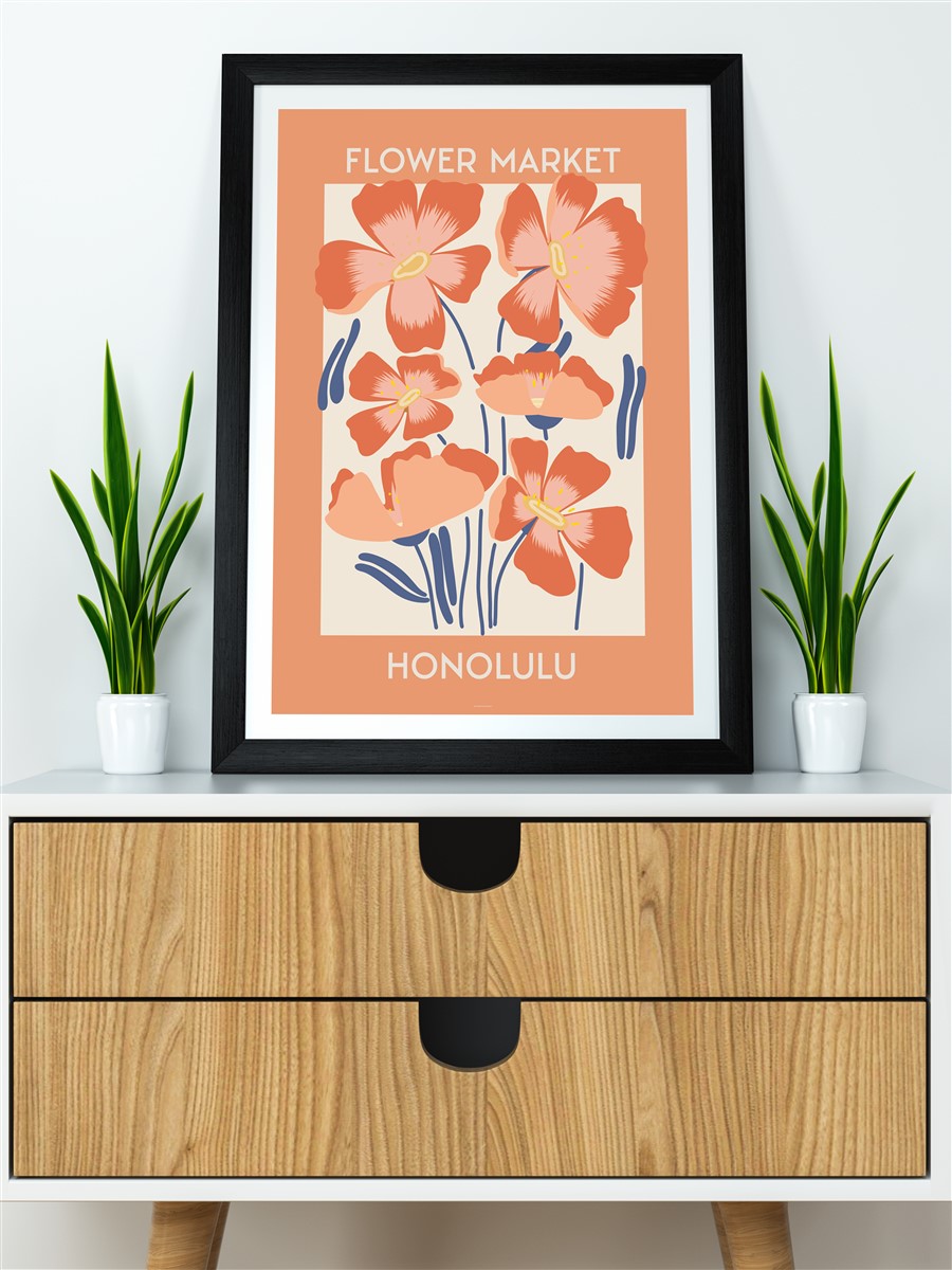 Honolulu Soyut Çiçek Modern Poster Çerçevesiz Duvar Tablosu Sanatsal Poster