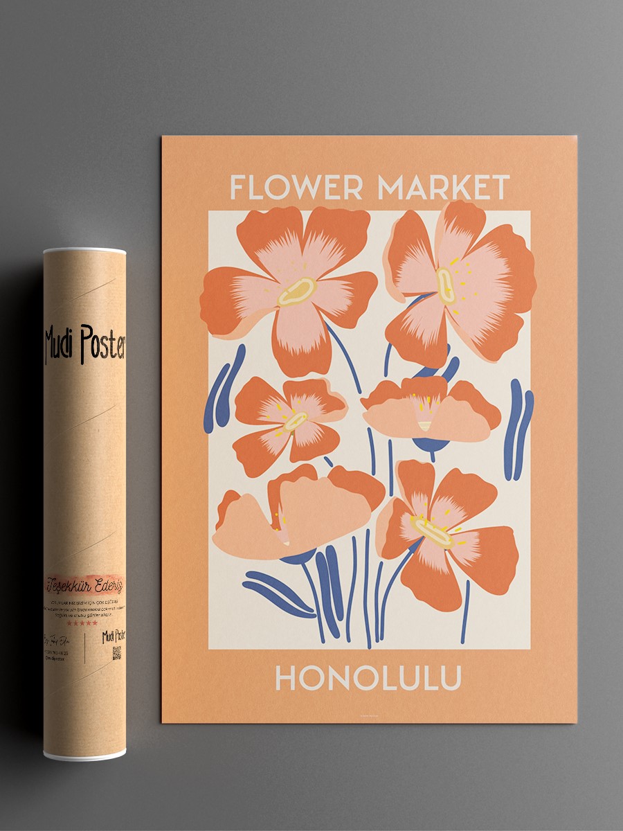 Honolulu Soyut Çiçek Modern Poster Çerçevesiz Duvar Tablosu Sanatsal Poster