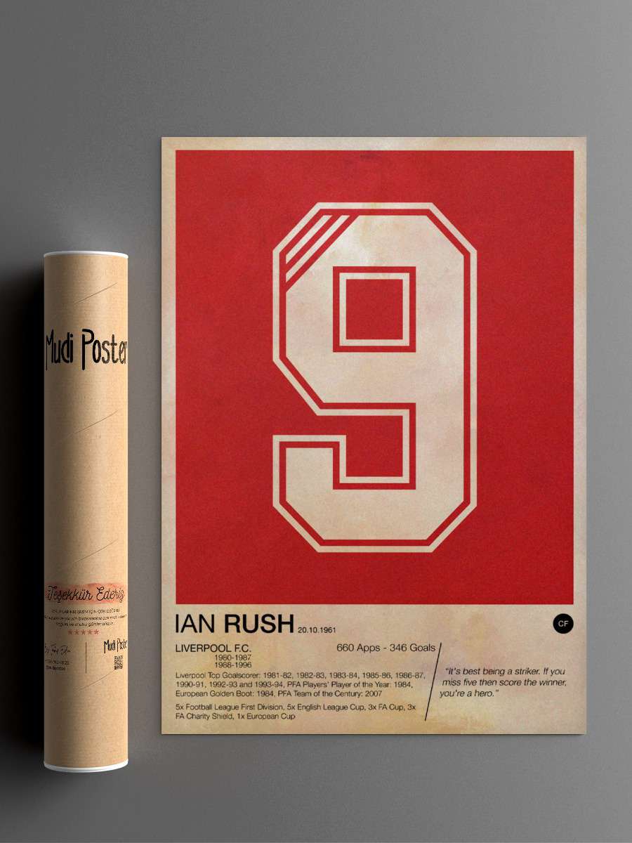 Ian Rush Futbol Poster Çerçevesiz Yüksek Kalite Futbolcu Duvar Poster