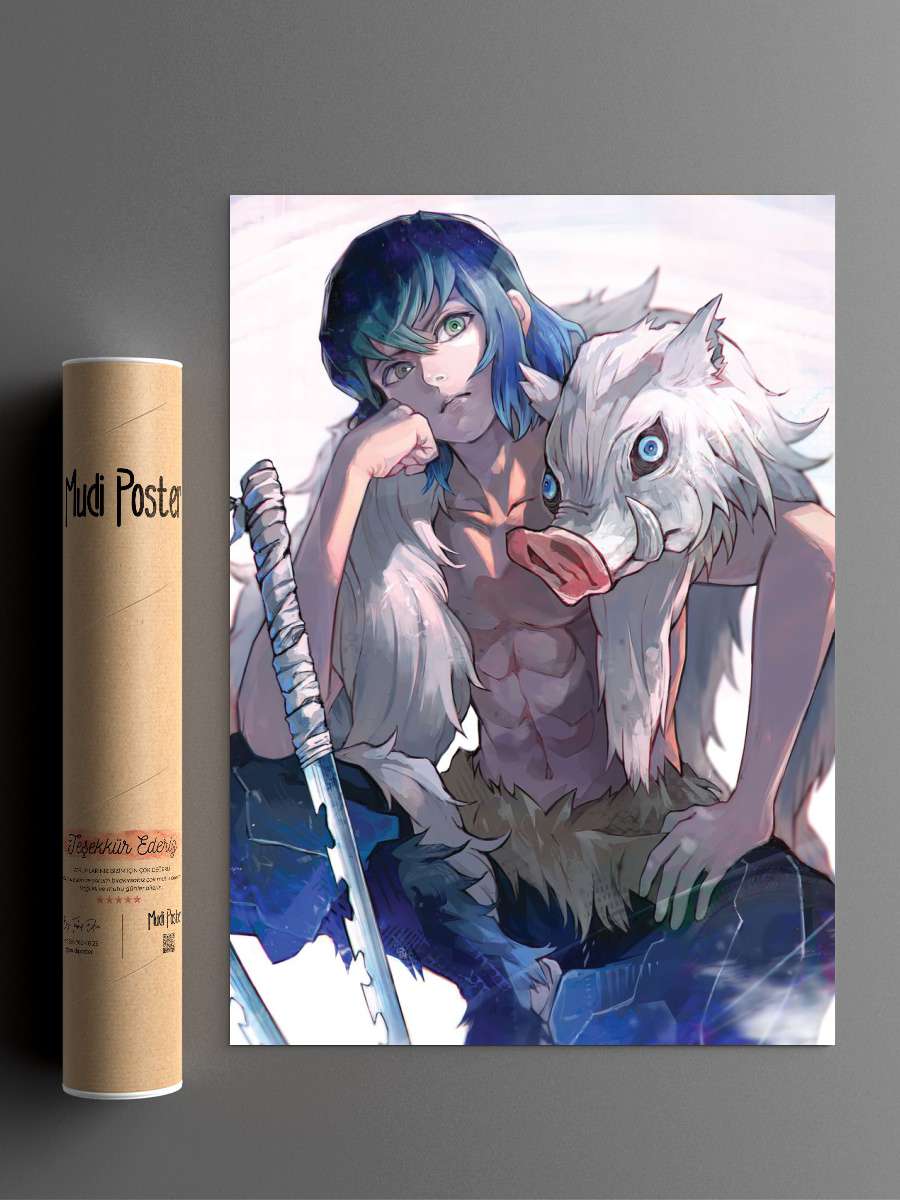 Inosuke Hashibira Demonsla Anime Poster Çerçevesiz Yüksek Kalite Anime Duvar Poster
