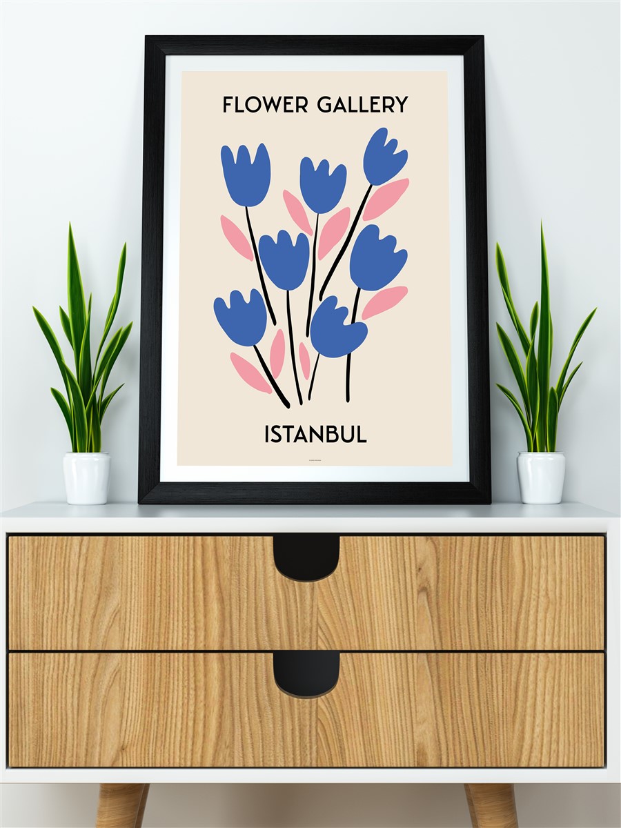 İstanbul Soyut Çiçek Modern Poster Çerçevesiz Duvar Tablosu Sanatsal Poster