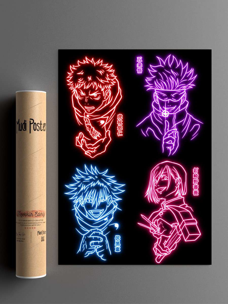 Jujutsu neon art Anime Poster Çerçevesiz Yüksek Kalite Anime Duvar Poster