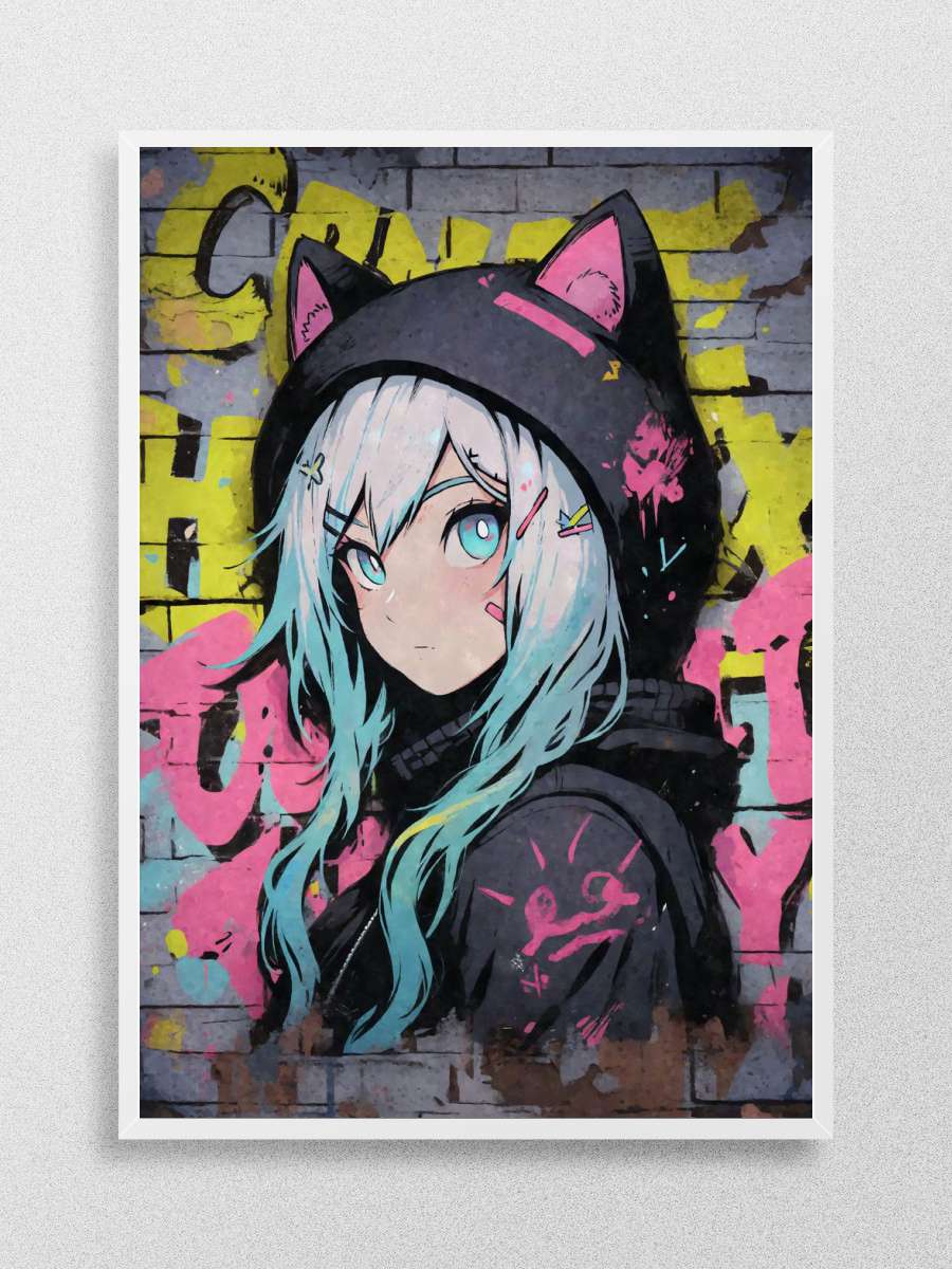 Kawaii Cat Girl Graffiti Anime Poster Çerçevesiz Yüksek Kalite Anime Duvar Poster