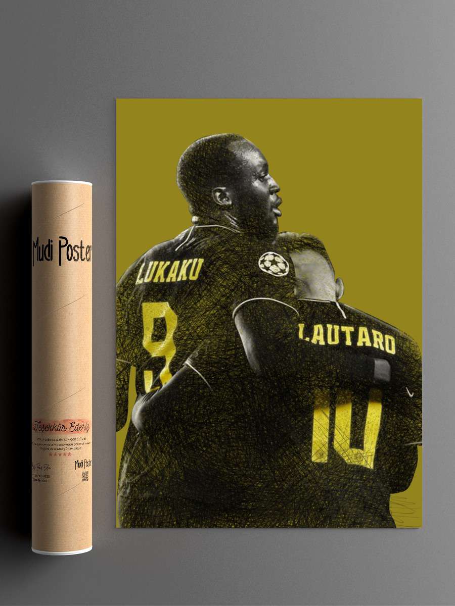 Lukaku And Lautaro Futbol Poster Çerçevesiz Yüksek Kalite Futbolcu Duvar Poster