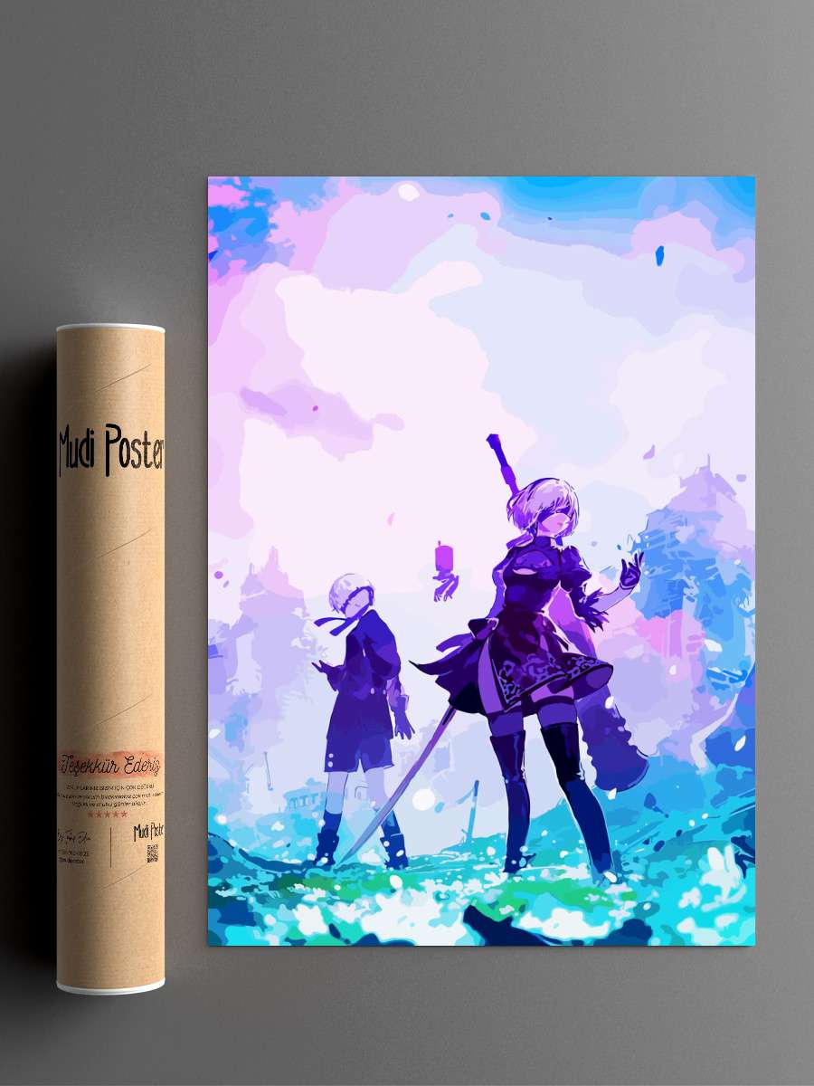 Neir Automata 2B and 9S Anime Poster Çerçevesiz Yüksek Kalite Anime Duvar Poster