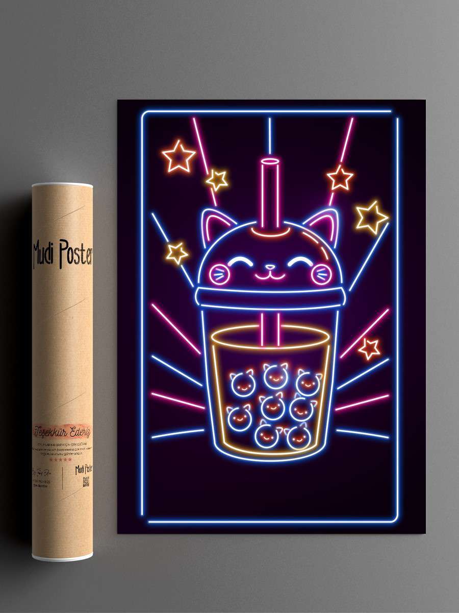 Neko Bubble Tea Anime Poster Çerçevesiz Yüksek Kalite Anime Duvar Poster