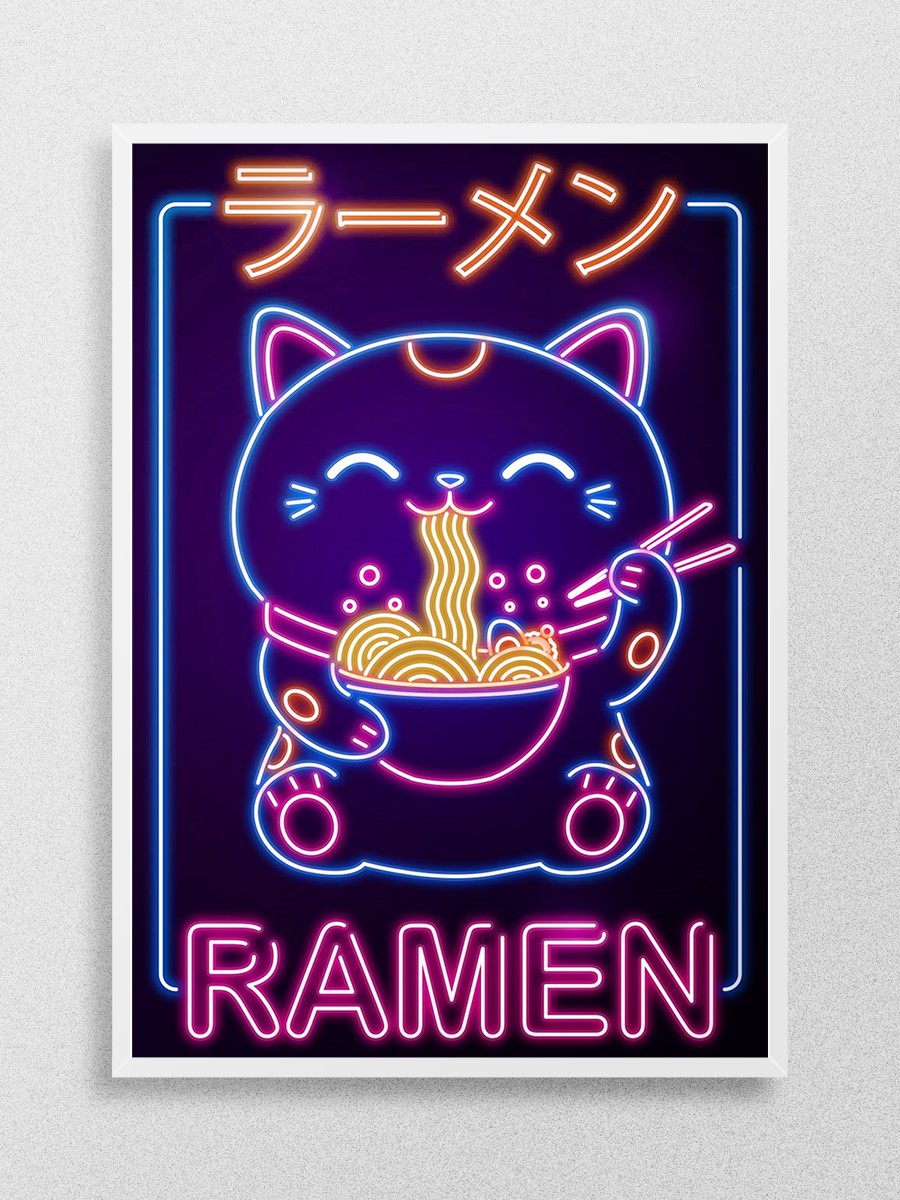 Neko Ramen Sign Anime Poster Çerçevesiz Yüksek Kalite Anime Duvar Poster