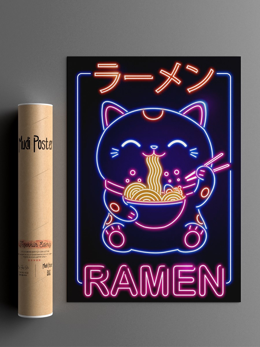 Neko Ramen Sign Anime Poster Çerçevesiz Yüksek Kalite Anime Duvar Poster