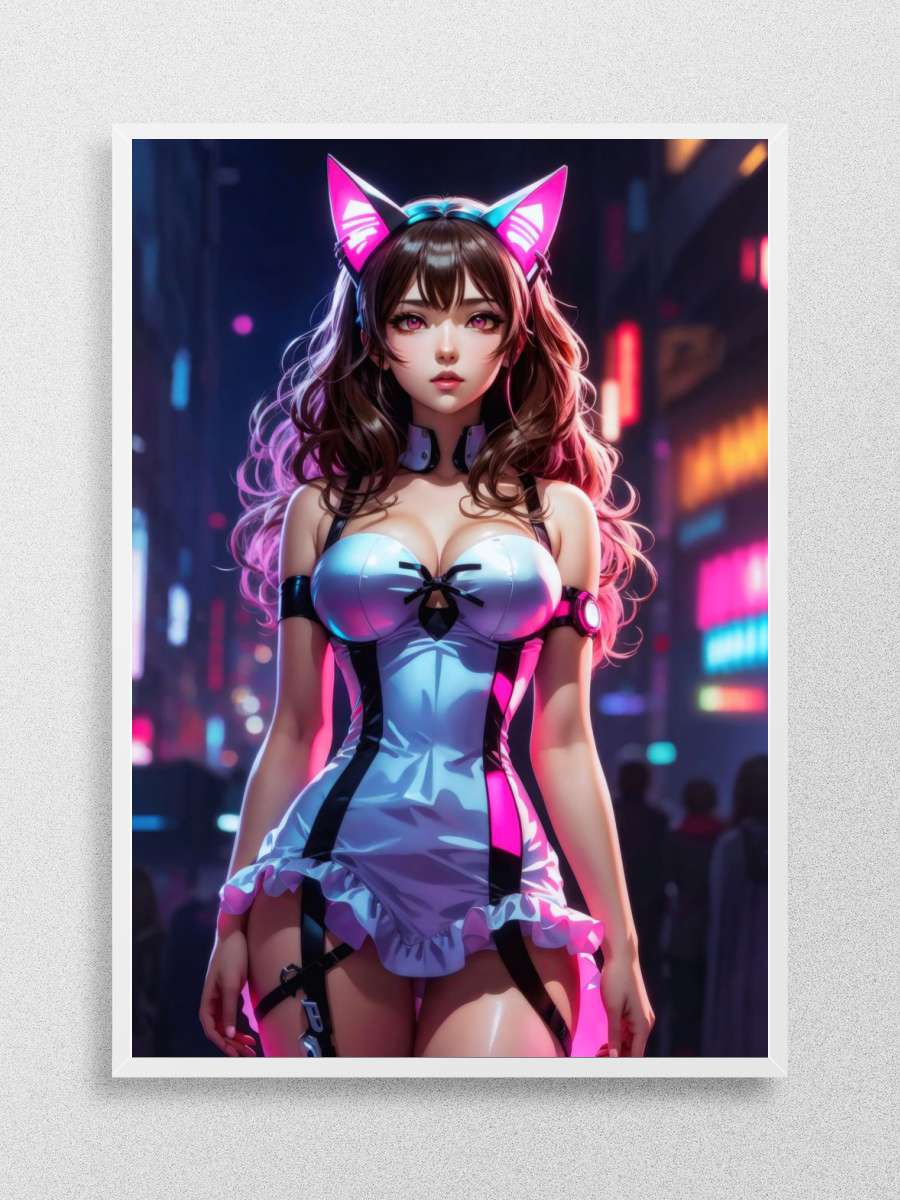 Neon Anime Cat Girl Anime Poster Çerçevesiz Yüksek Kalite Anime Duvar Poster