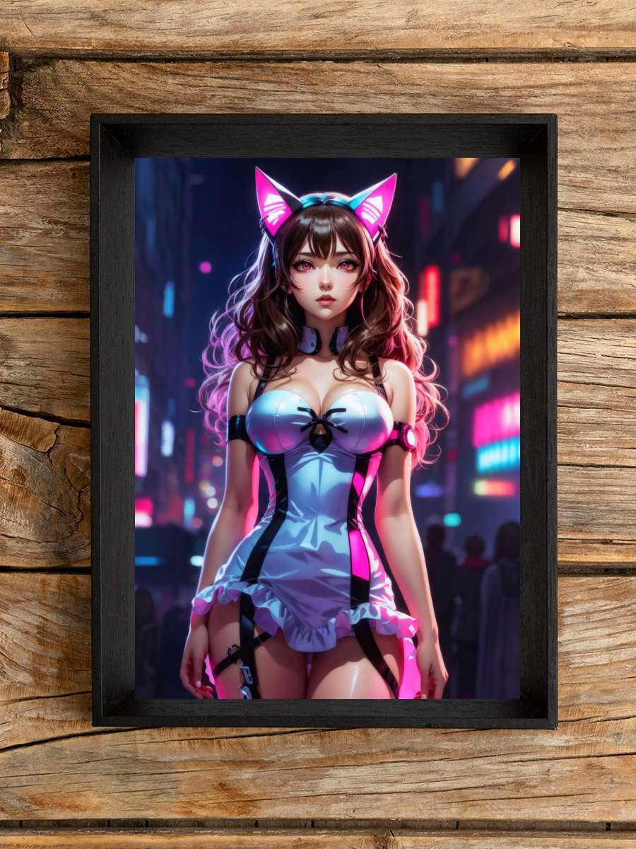 Neon Anime Cat Girl Anime Poster Çerçevesiz Yüksek Kalite Anime Duvar Poster