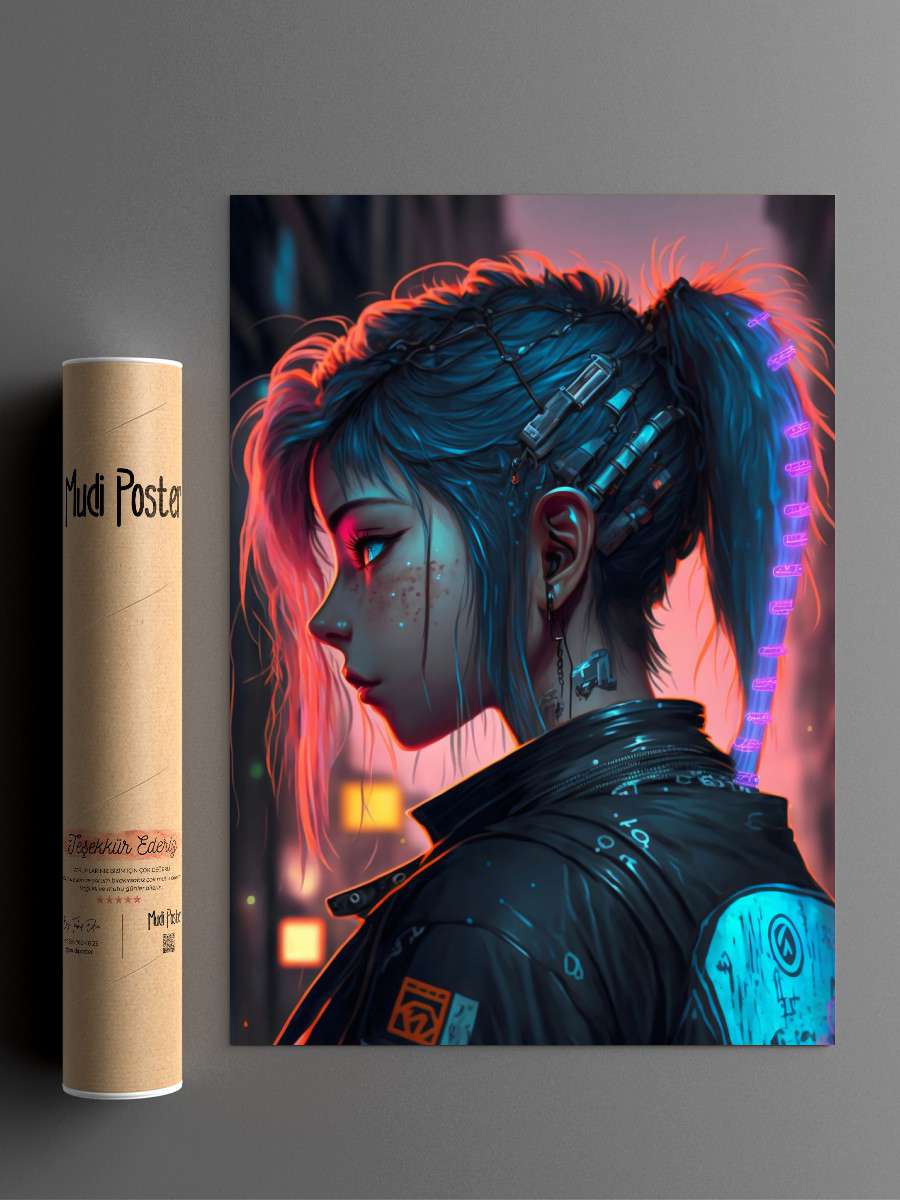 Neon Cyberpunk Girls 004 Anime Poster Çerçevesiz Yüksek Kalite Anime Duvar Poster