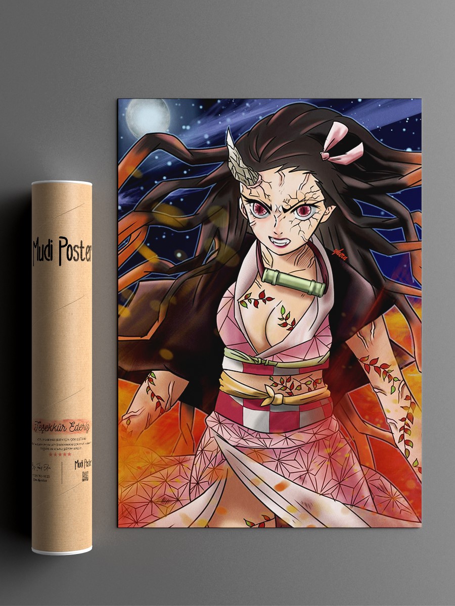 Nezuko Demon Form Anime Poster Çerçevesiz Yüksek Kalite Anime Duvar Poster