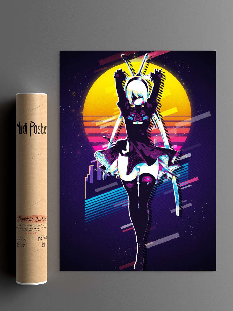 Nier Automata 2b retro Anime Poster Çerçevesiz Yüksek Kalite Anime Duvar Poster