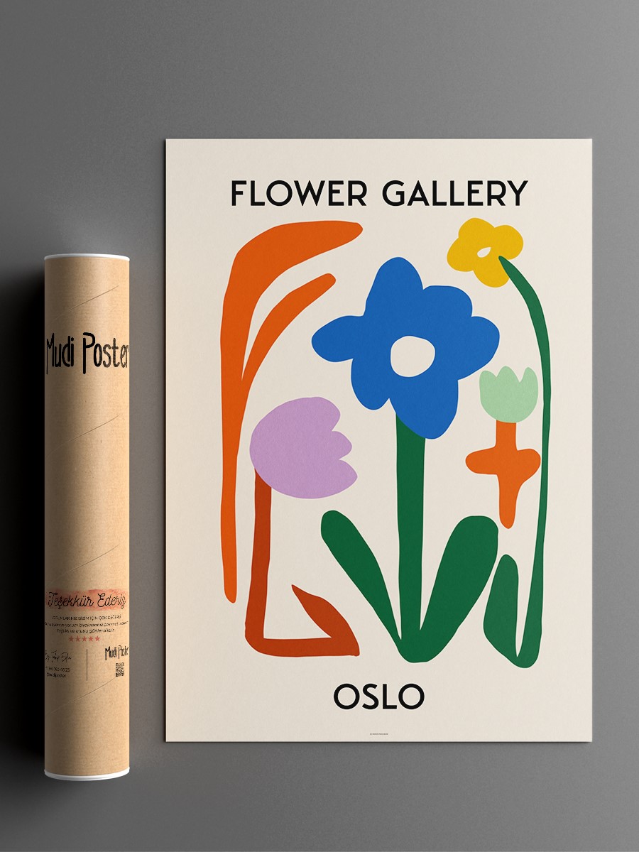 Oslo Soyut Çiçek Modern Poster Çerçevesiz Duvar Tablosu Sanatsal Poster