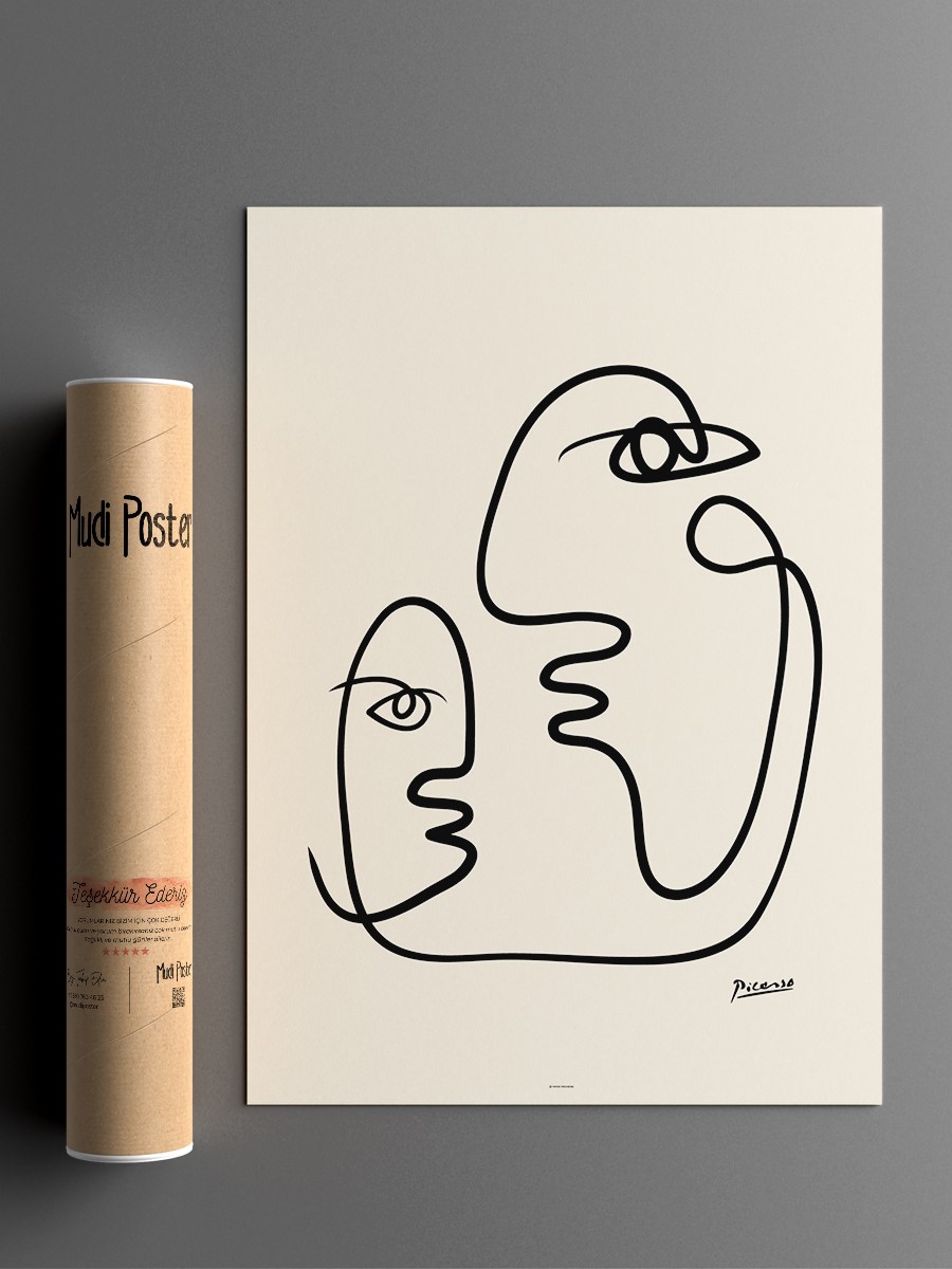 Picasso Soyut Çizgi Yüz Poster Modern Duvar Tablosu Çerçevesiz Poster Salon, Mutfak Ve Ofis Duvar Dekoru