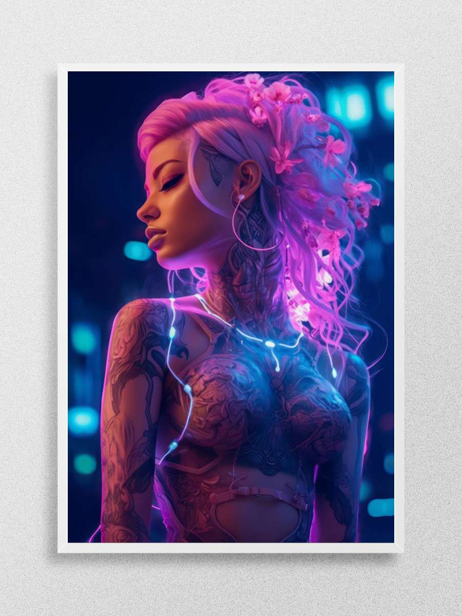 Pink Floral Cyberpunk Girl Anime Poster Çerçevesiz Yüksek Kalite Anime Duvar Poster