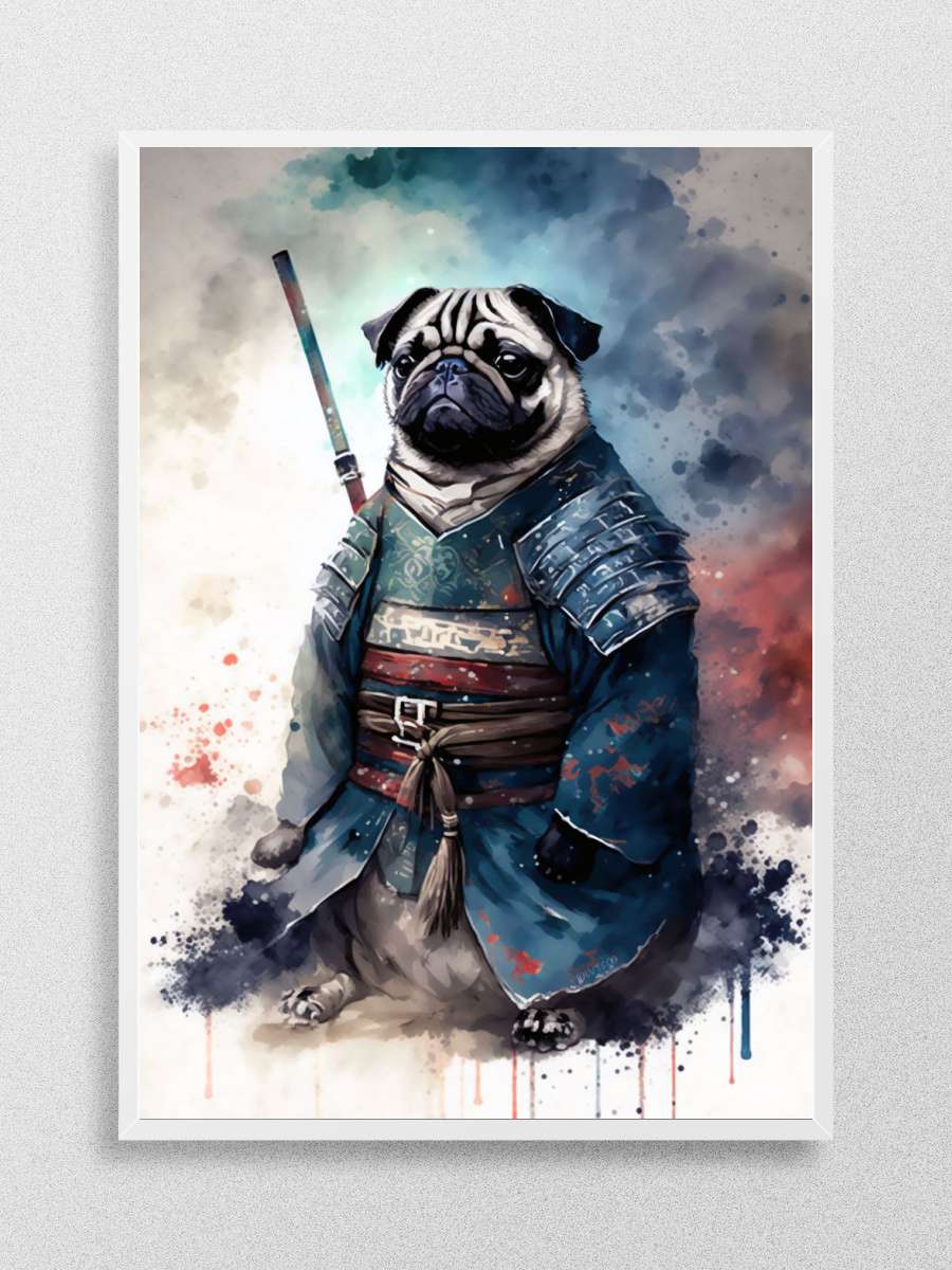 Pug Samurai Warrior Anime Poster Çerçevesiz Yüksek Kalite Anime Duvar Poster