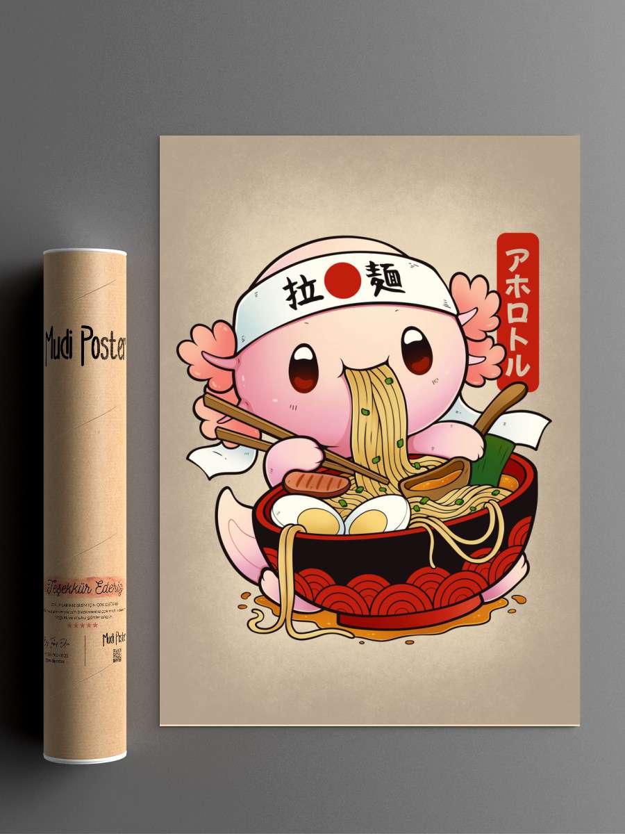 Ramen Axolotl Anime Poster Çerçevesiz Yüksek Kalite Anime Duvar Poster