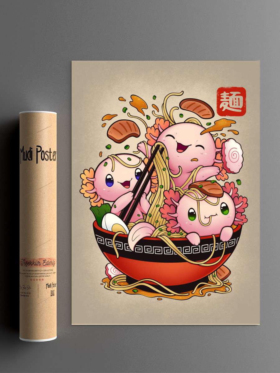 Ramen Axolotls Anime Poster Çerçevesiz Yüksek Kalite Anime Duvar Poster