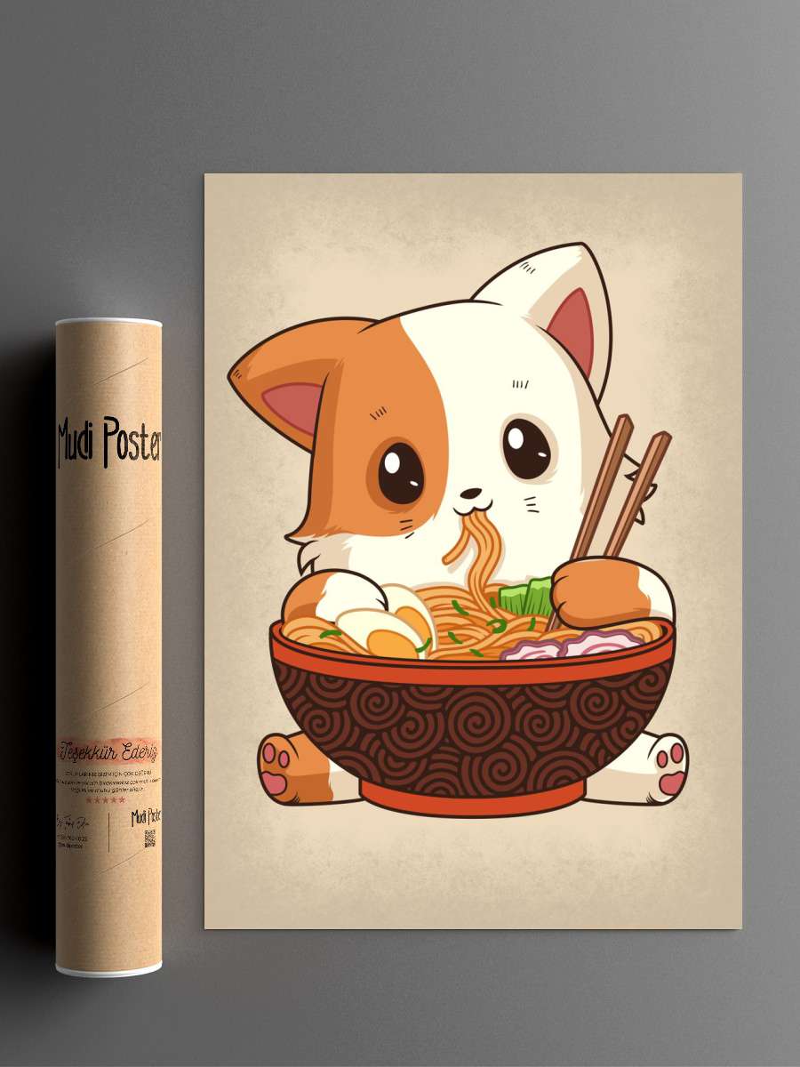 Ramen Cat Anime Poster Çerçevesiz Yüksek Kalite Anime Duvar Poster