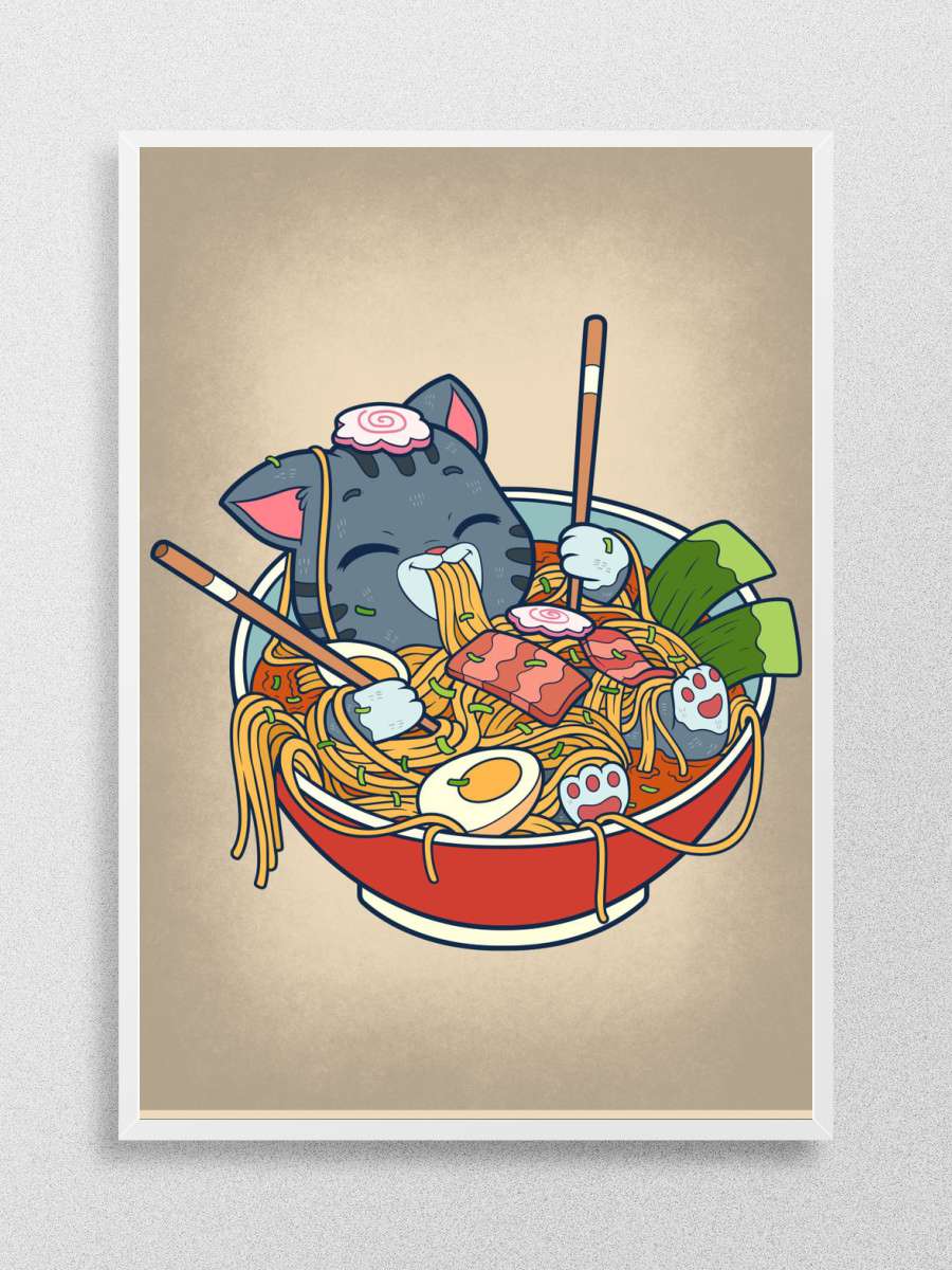 Ramen Cat Anime Poster Çerçevesiz Yüksek Kalite Anime Duvar Poster