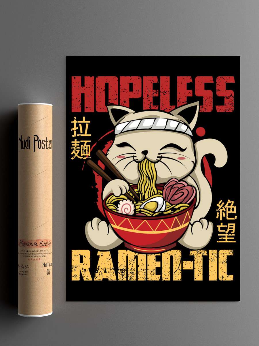 Ramen Cat Romantic Ramic Anime Poster Çerçevesiz Yüksek Kalite Anime Duvar Poster