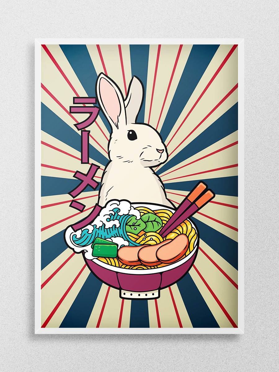 Ramen Rabbit Japanese Soup Anime Poster Çerçevesiz Yüksek Kalite Anime Duvar Poster