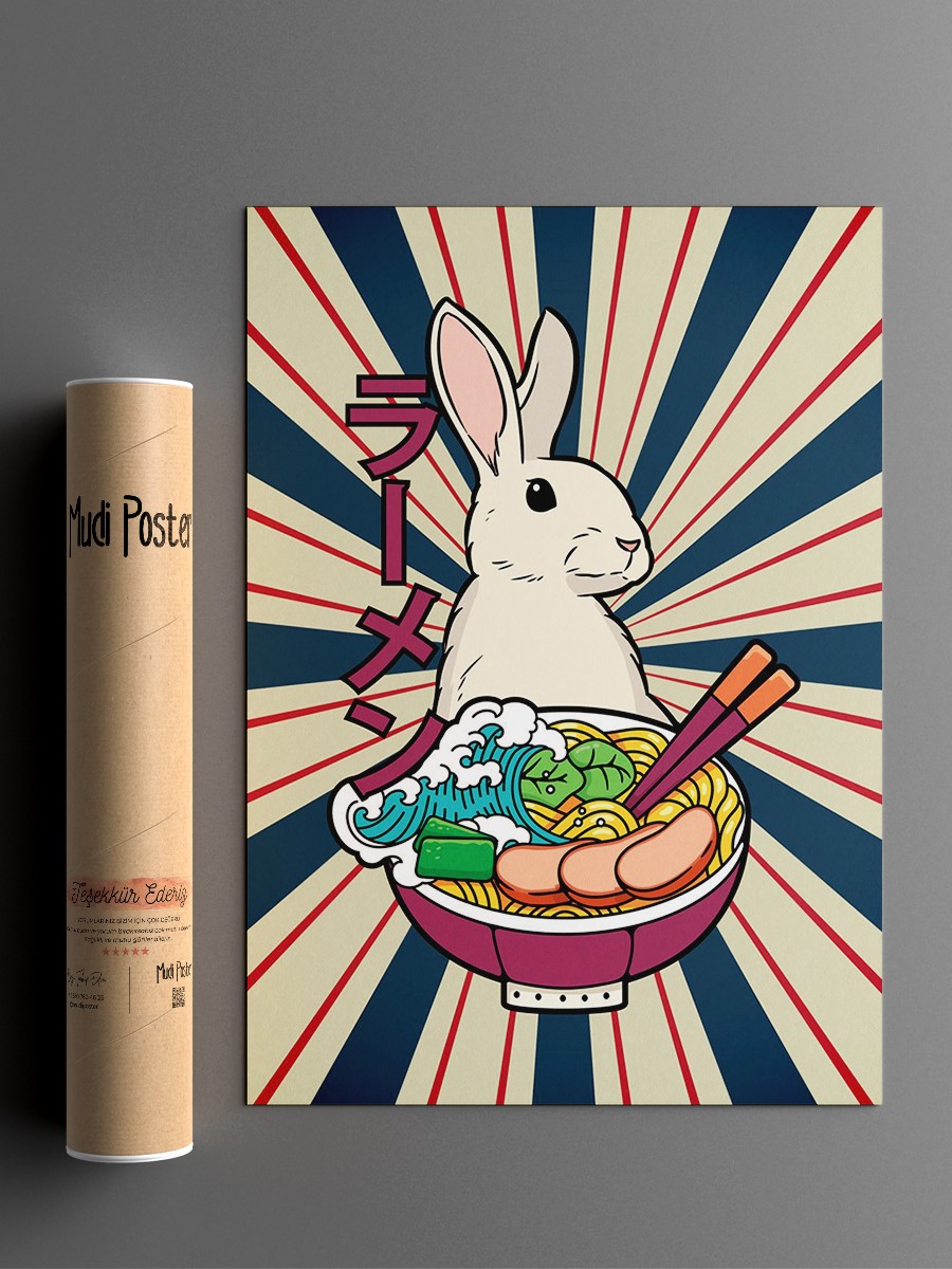 Ramen Rabbit Japanese Soup Anime Poster Çerçevesiz Yüksek Kalite Anime Duvar Poster