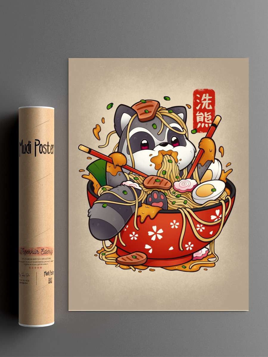 Ramen Raccoon Anime Poster Çerçevesiz Yüksek Kalite Anime Duvar Poster