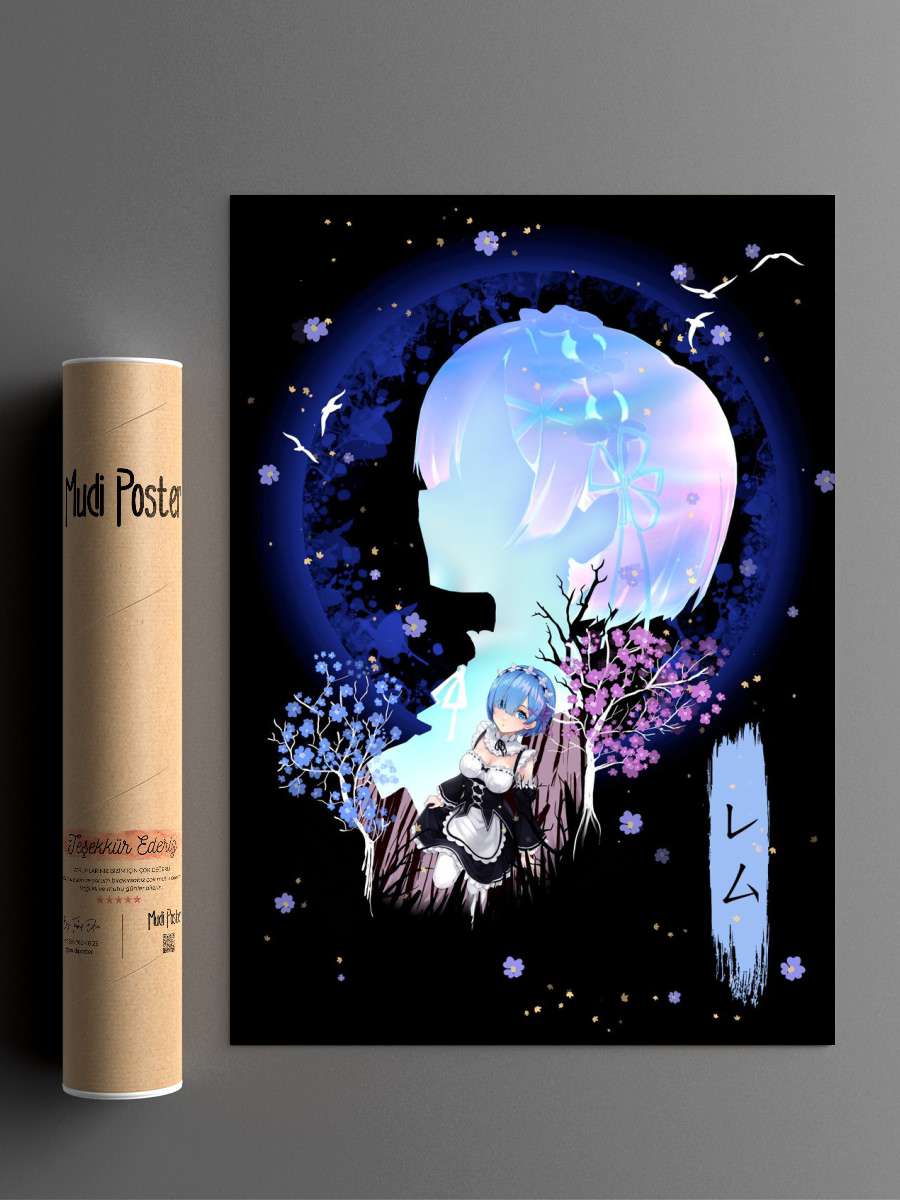 Rem Silhouette Anime Poster Çerçevesiz Yüksek Kalite Anime Duvar Poster