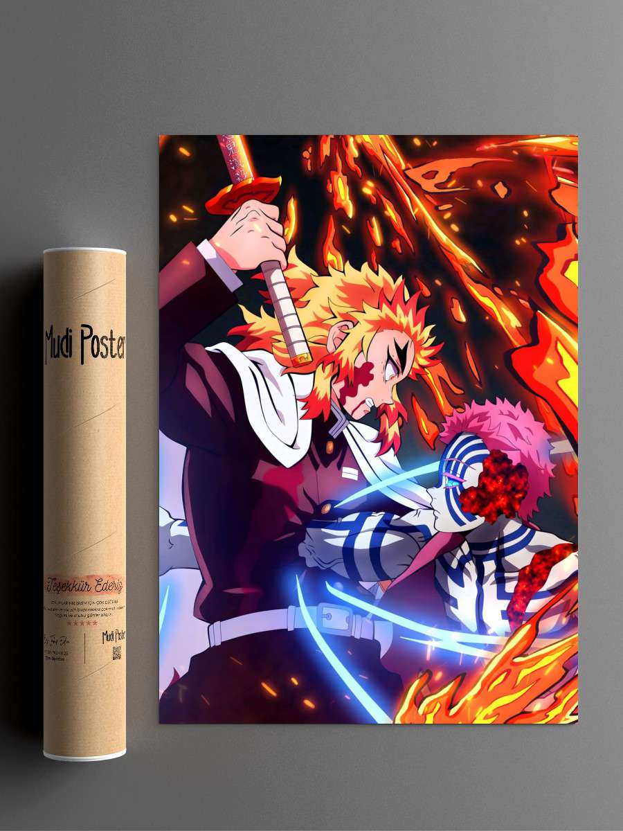 Rengoku vs Akaza Anime Poster Çerçevesiz Yüksek Kalite Anime Duvar Poster