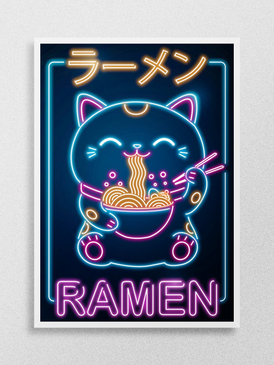 Retro Neko Ramen Sign Anime Poster Çerçevesiz Yüksek Kalite Anime Duvar Poster