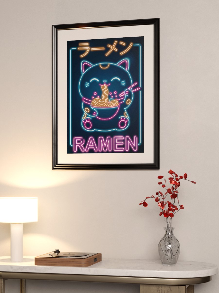 Retro Neko Ramen Sign Anime Poster Çerçevesiz Yüksek Kalite Anime Duvar Poster