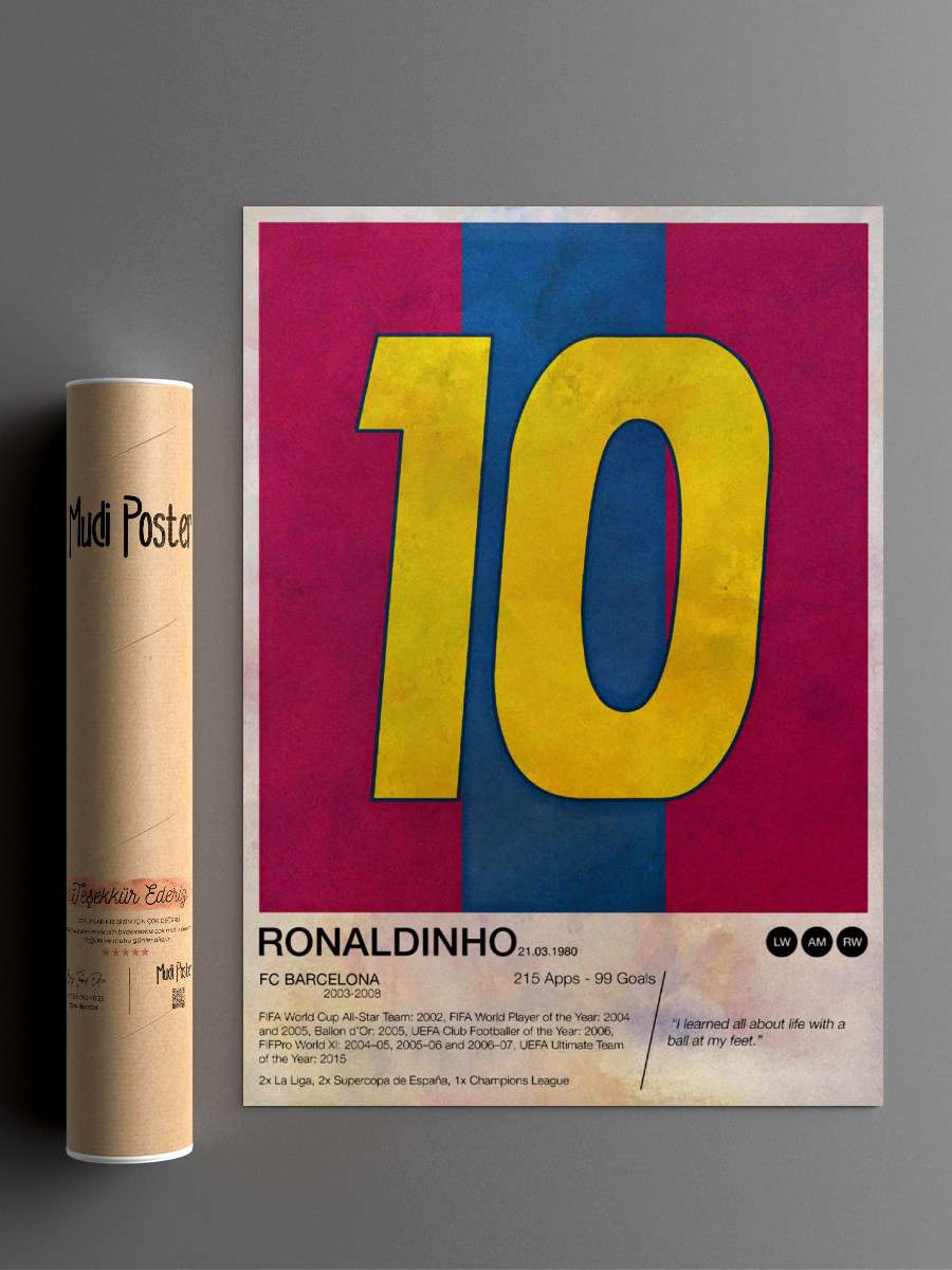 Ronaldinho Futbol Poster Çerçevesiz Yüksek Kalite Futbolcu Duvar Poster