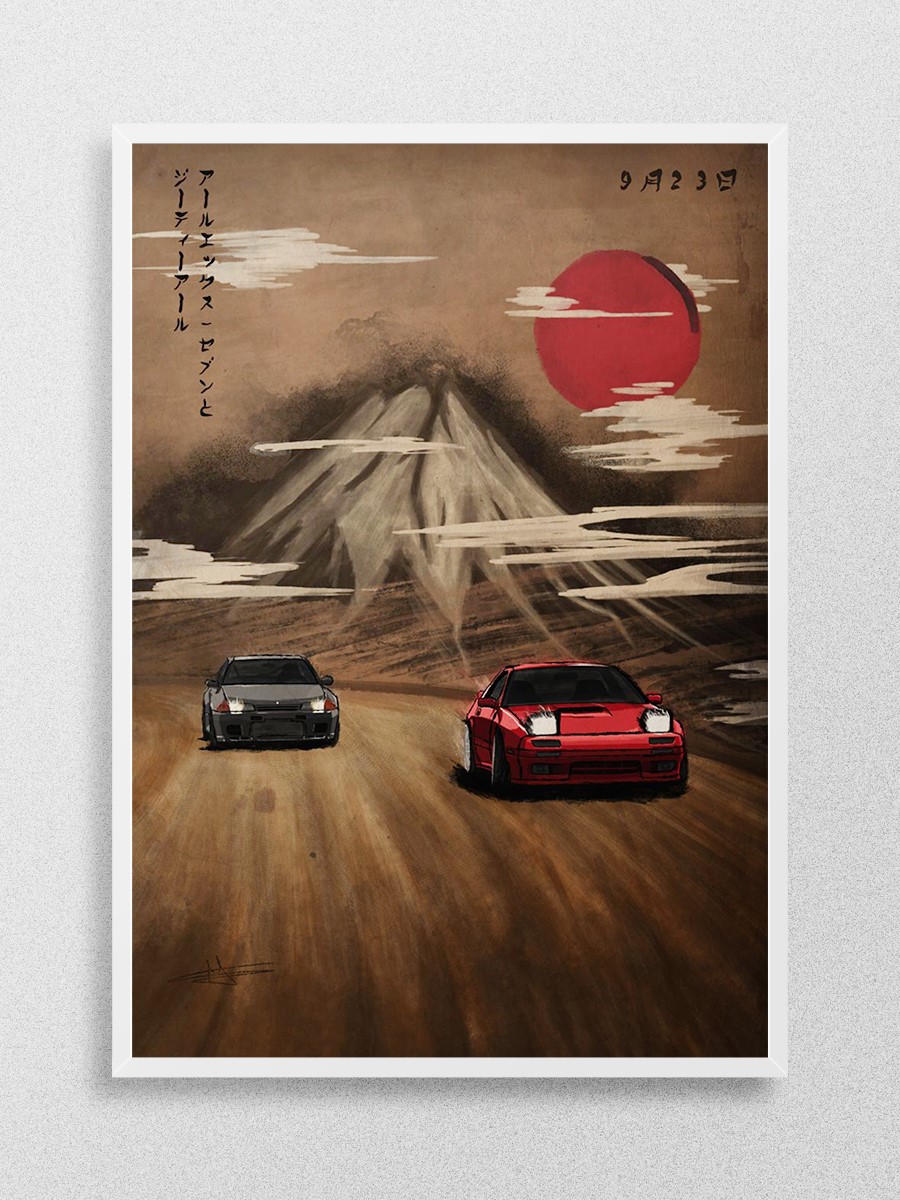 RX7 FC + R32 GTR drawing Anime Poster Çerçevesiz Yüksek Kalite Anime Duvar Poster