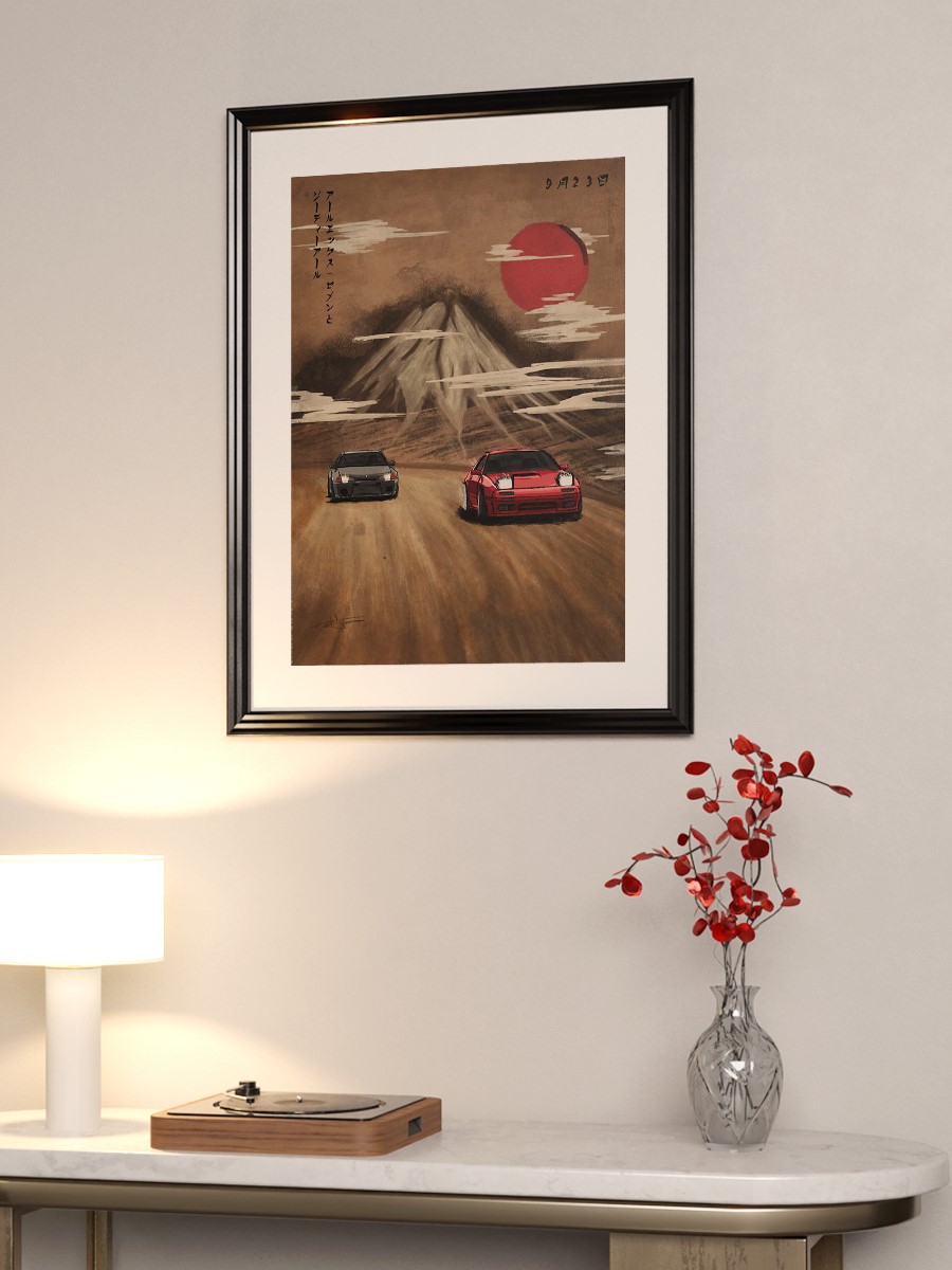 RX7 FC + R32 GTR drawing Anime Poster Çerçevesiz Yüksek Kalite Anime Duvar Poster