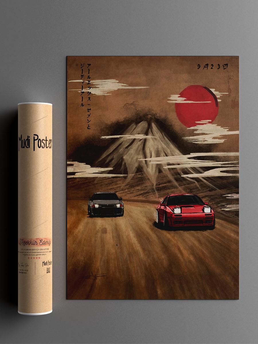 RX7 FC + R32 GTR drawing Anime Poster Çerçevesiz Yüksek Kalite Anime Duvar Poster