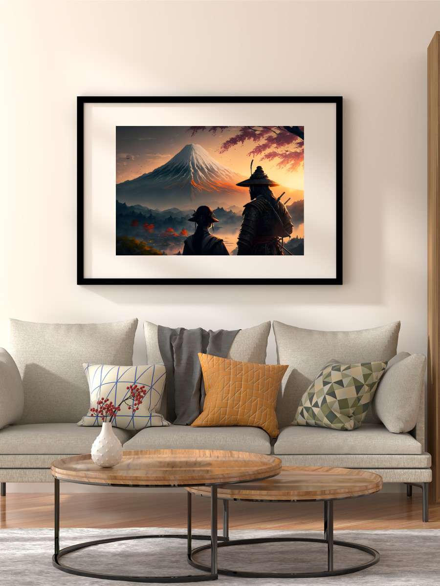 Samurai Geisha Mount Fuji Anime Poster Çerçevesiz Yüksek Kalite Anime Duvar Poster