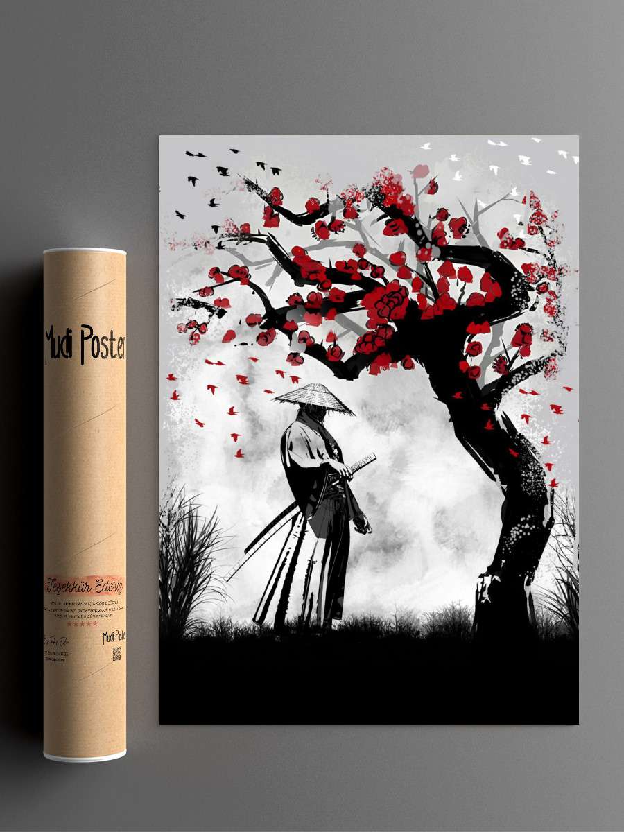 samurai with hat Anime Poster Çerçevesiz Yüksek Kalite Anime Duvar Poster