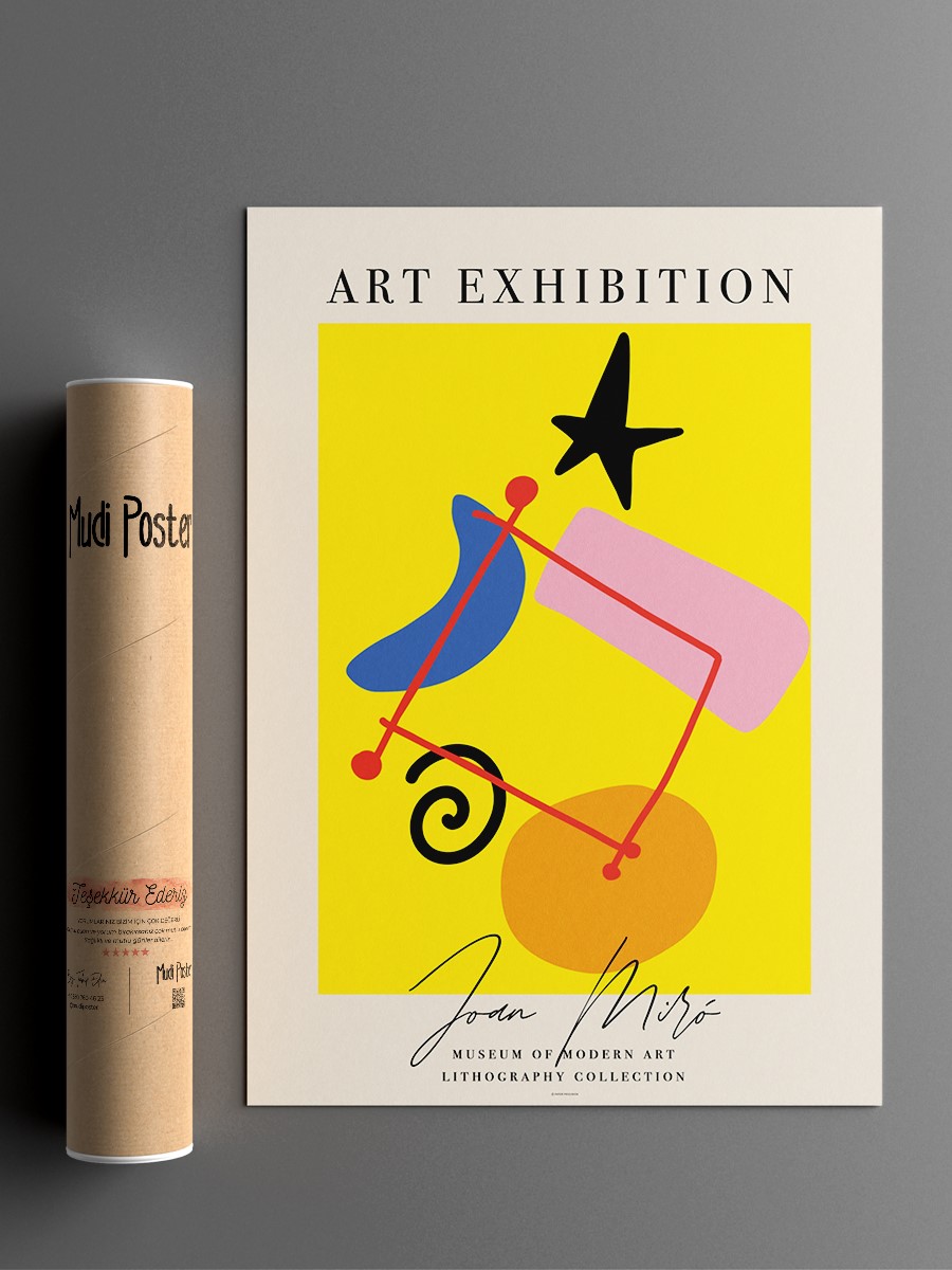 Sanat Sergi Sarı Modern Poster Çerçevesiz Duvar Tablosu Sanatsal Poster