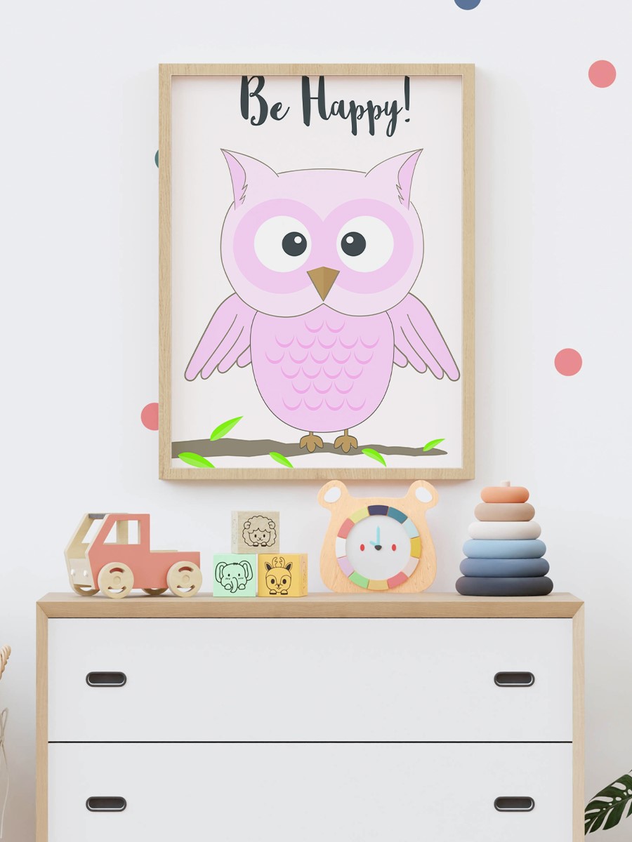 Sevimli Baykuş Çocuk Odası Duvar Poster, Bebek Odası, Dekoratif Poster Çerçevesiz