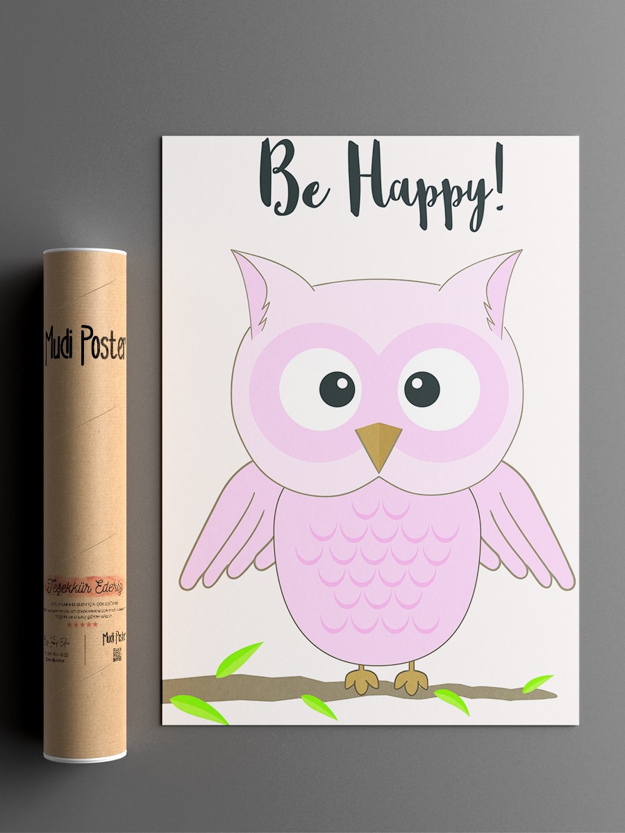 Sevimli Baykuş Çocuk Odası Duvar Poster, Bebek Odası, Dekoratif Poster Çerçevesiz