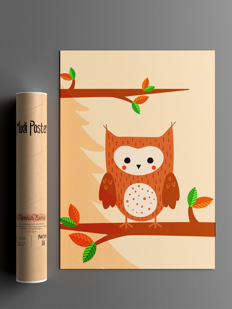 Sevimli Baykuş Çocuk Odası Duvar Poster, Bebek Odası, Dekoratif Poster Çerçevesiz